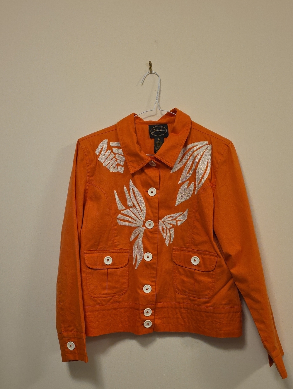 Embroidered Orange Women's Button-Up Jacket